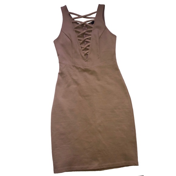 Beige strappy front mini dress Small - Picture 8 of 8